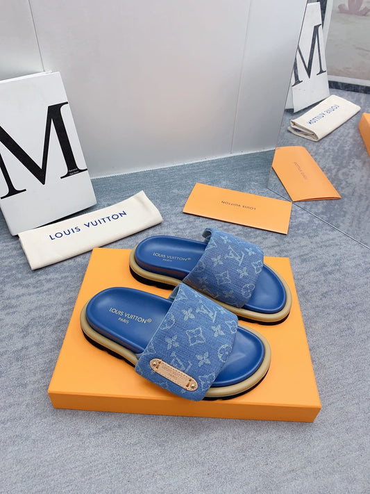 Love Pillow Denim Sliders